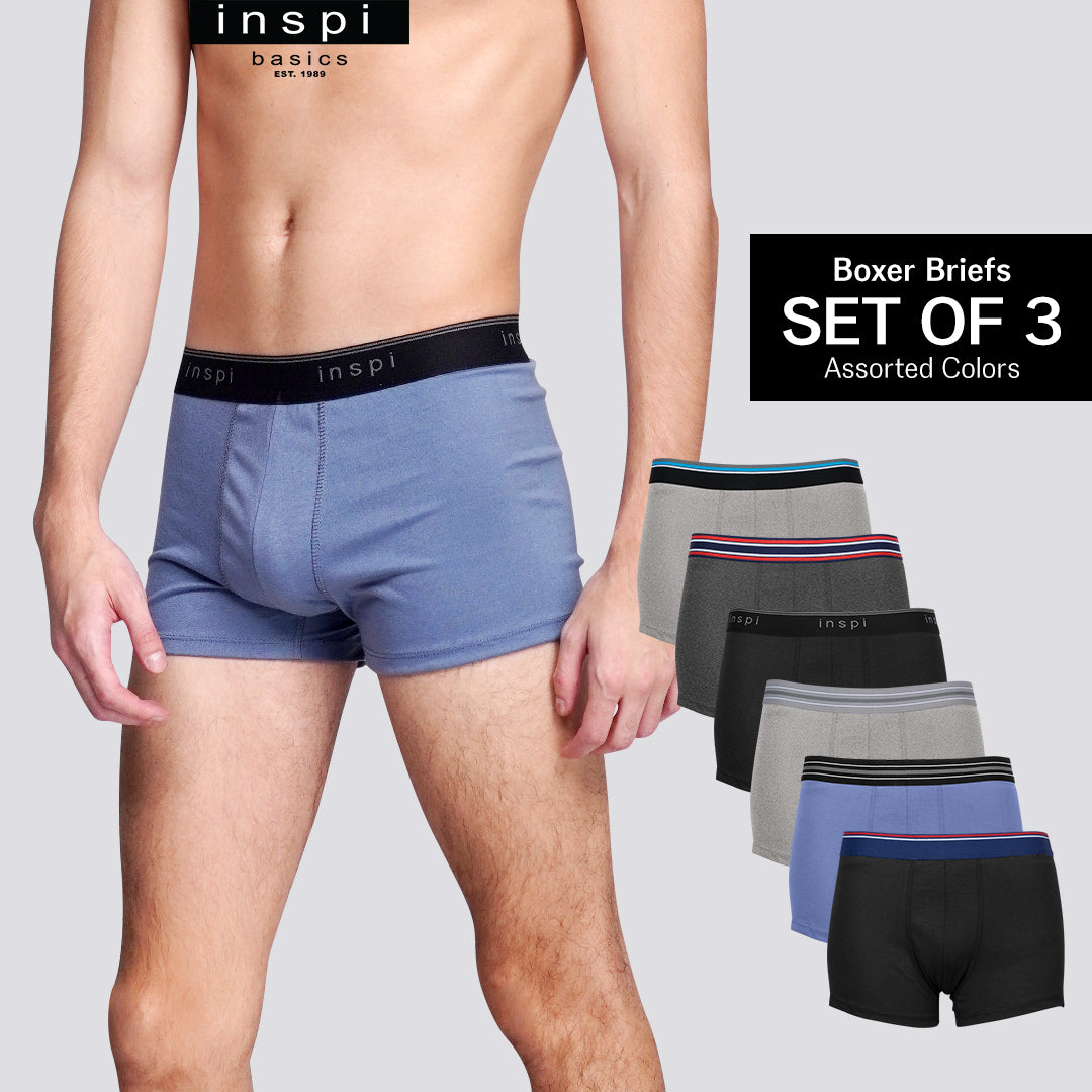 INSPI Basics 3pcs Premium Cotton Boxer Brief for Men Underwear Comfy Briefs for Mens Boxers Design 5