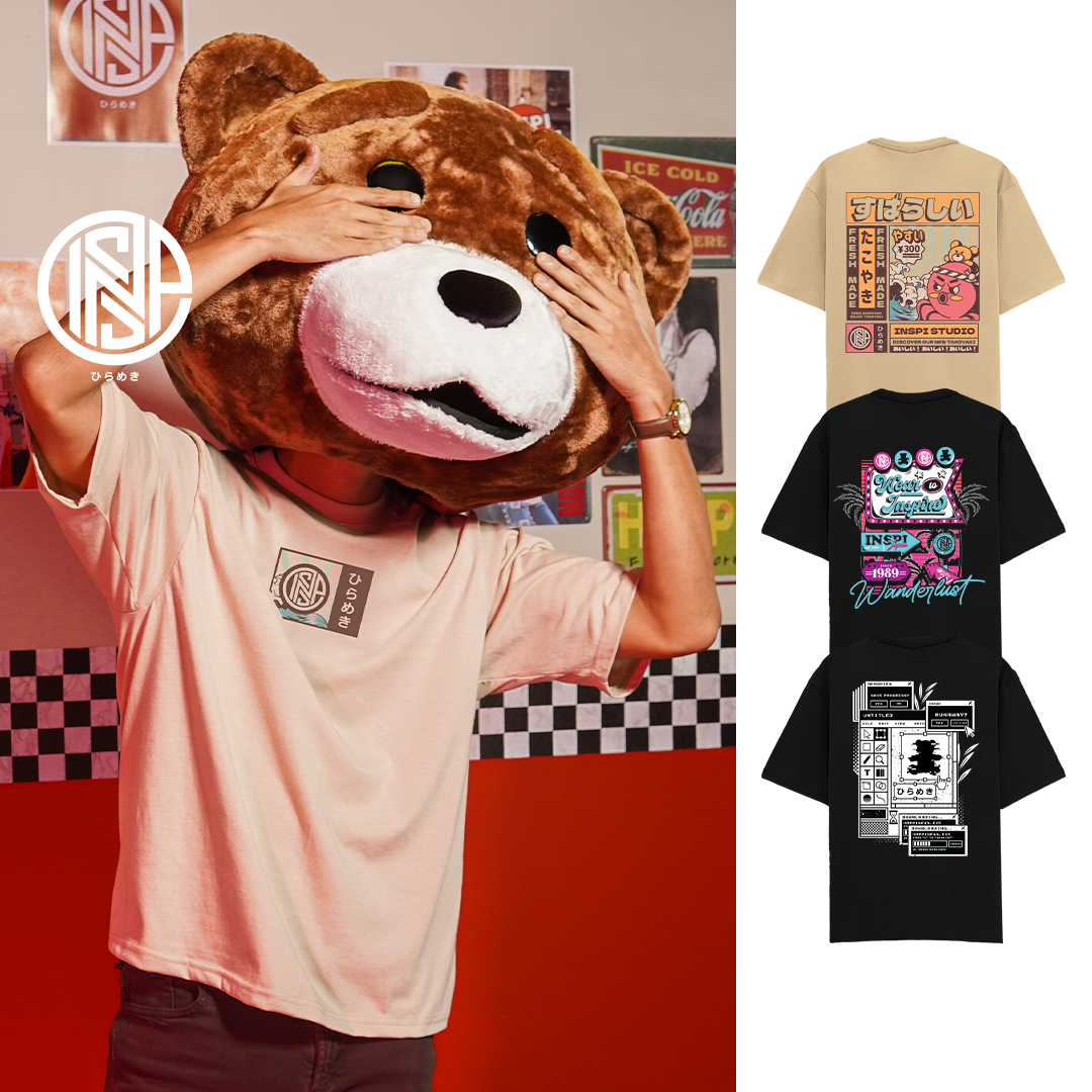 INSPI Bear Wanderlust Oversized Tshirt for Men Vintage Trendy Tops for Women Couple Shirt Plus Size Top