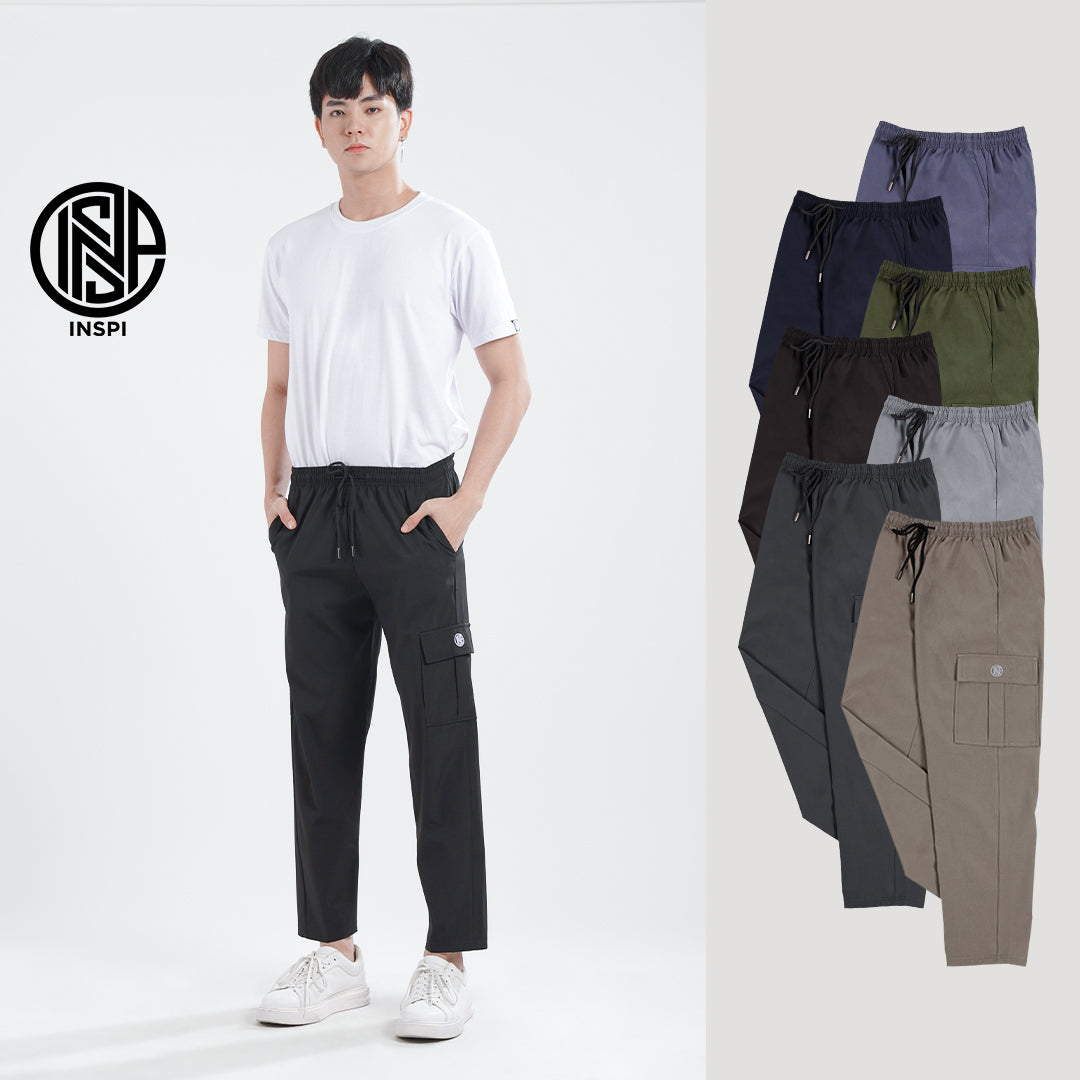 INSPI Cargo Pants Khaki for Men Women with Pocket and Drawstring Straight Cut Plain Trouser Pant Pantalon