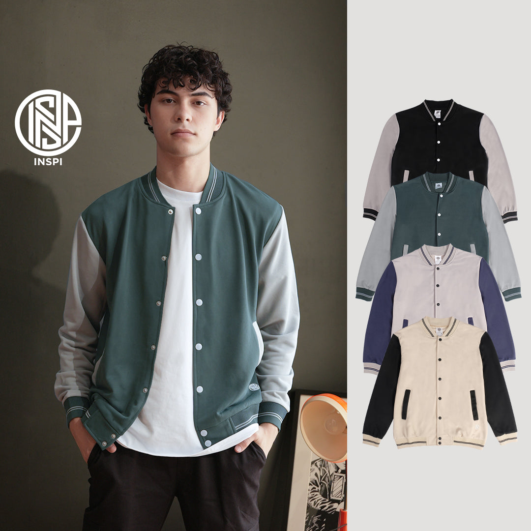 INSPI Varsity Jacket Baseball Forest Green Jersey For Men and Women w/ Buttons and Pockets Korean Bomber Jackets