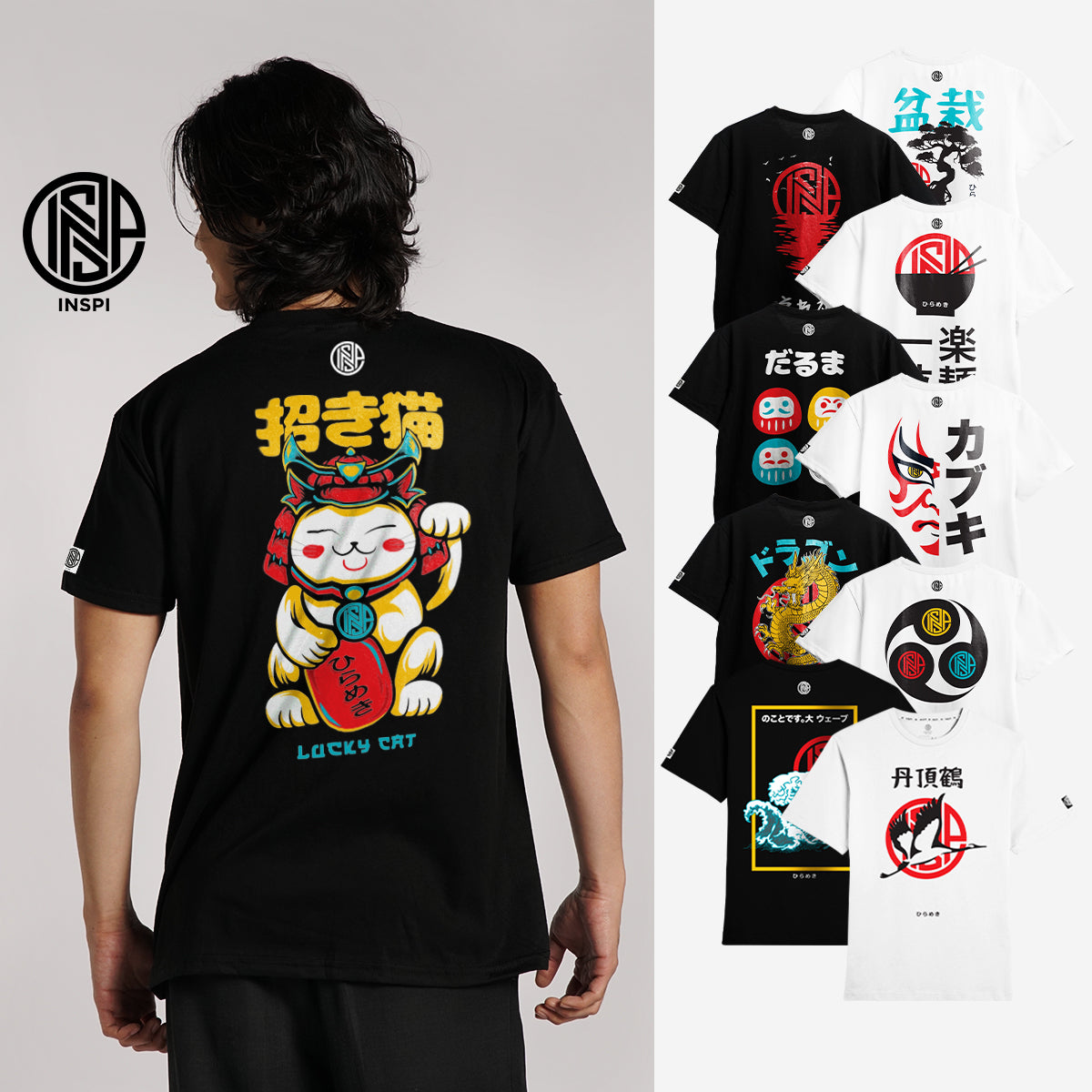 INSPI Minimal Oriental Japanese Dragon T Shirt for Men Trendy Tops for Women Casual Printed Graphic Tee Collection Casual Tshirts