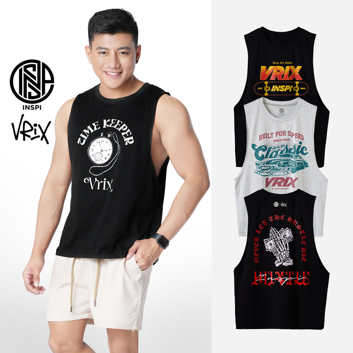 INSPI x Vrix Printed Muscle Tee Activewear Workout Gym Outfit.