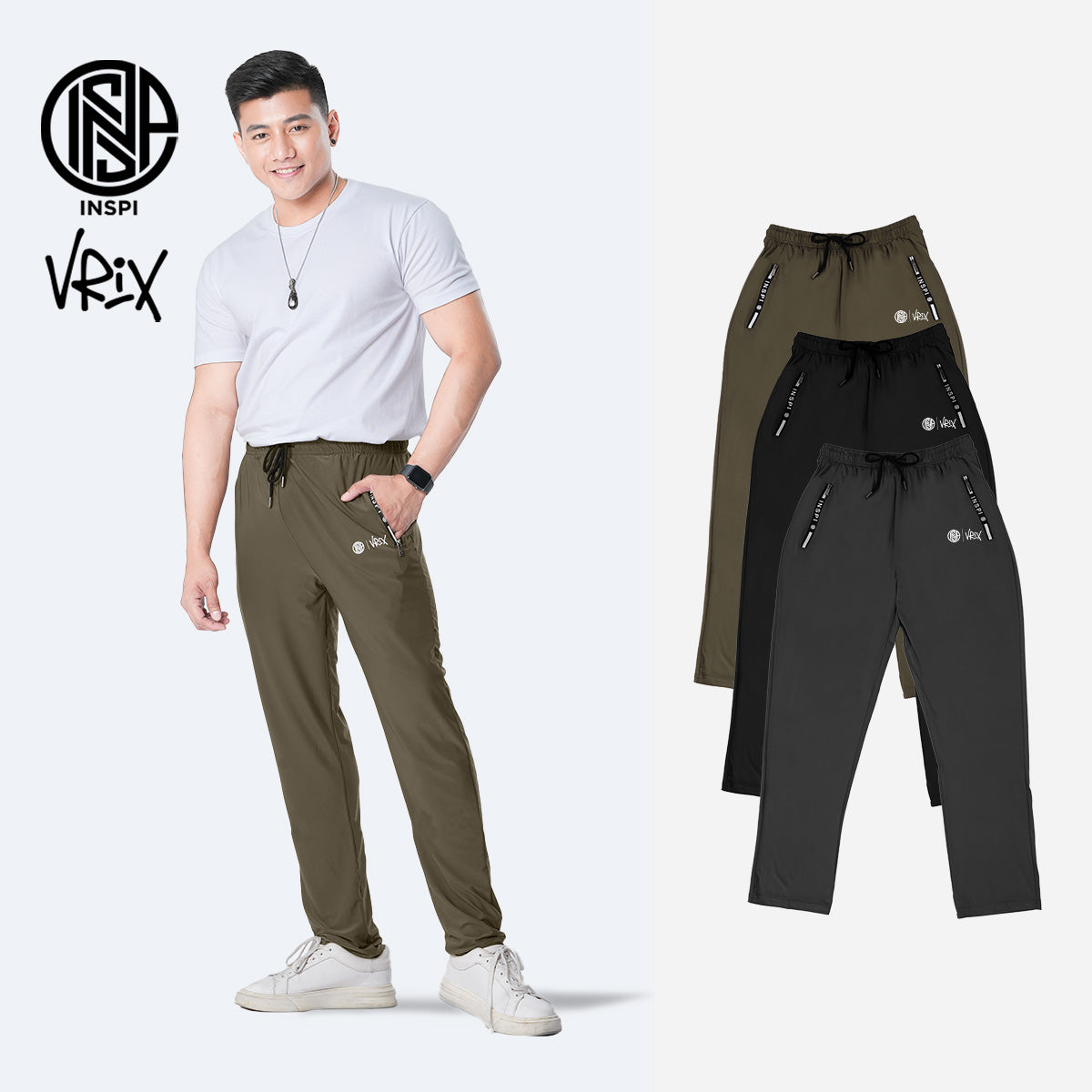 INSPI x Vrix Ice Silk Pants with Drawstring and Pockets Gray