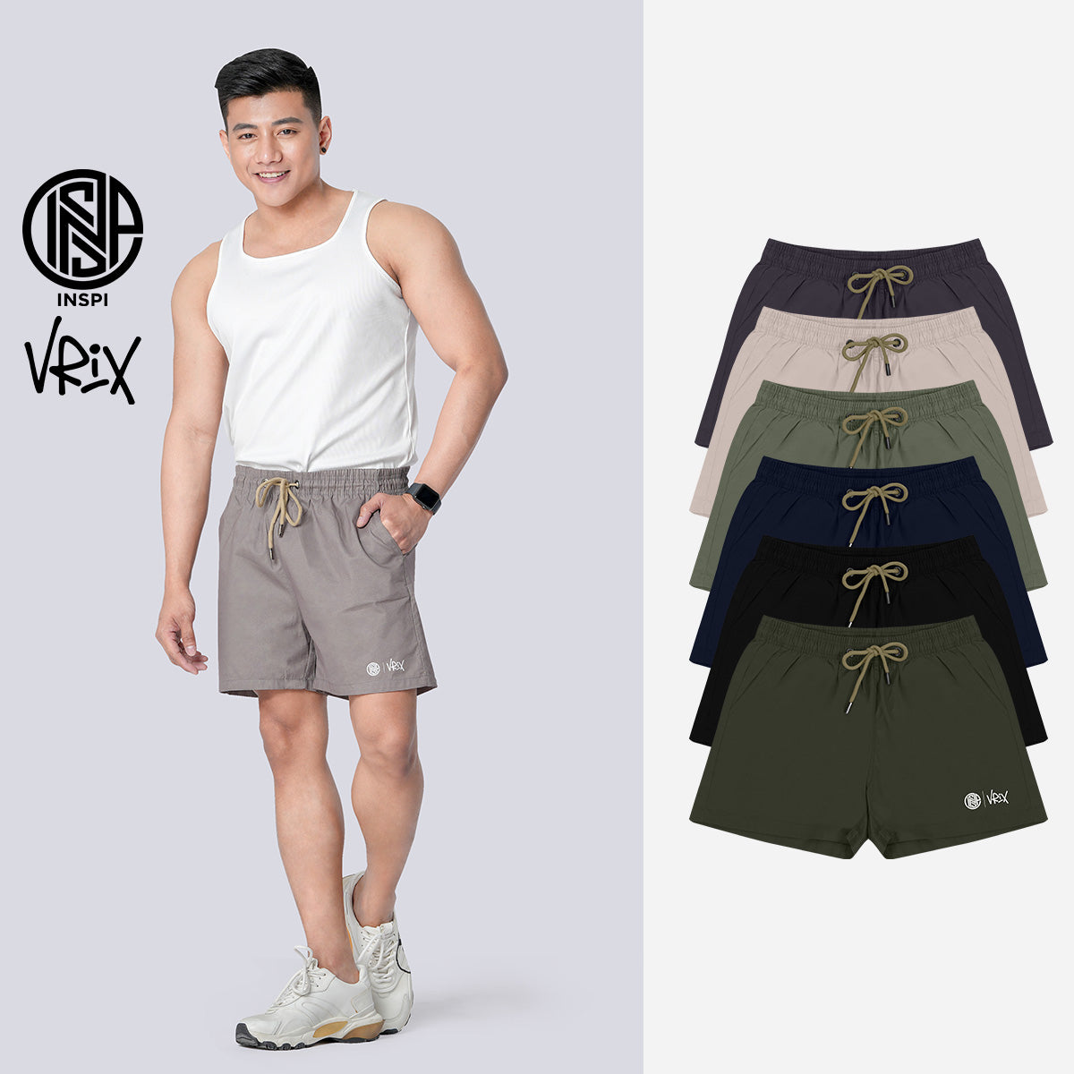 INSPI x Vrix Twil Shorts with Drawstring and Pockets Olive