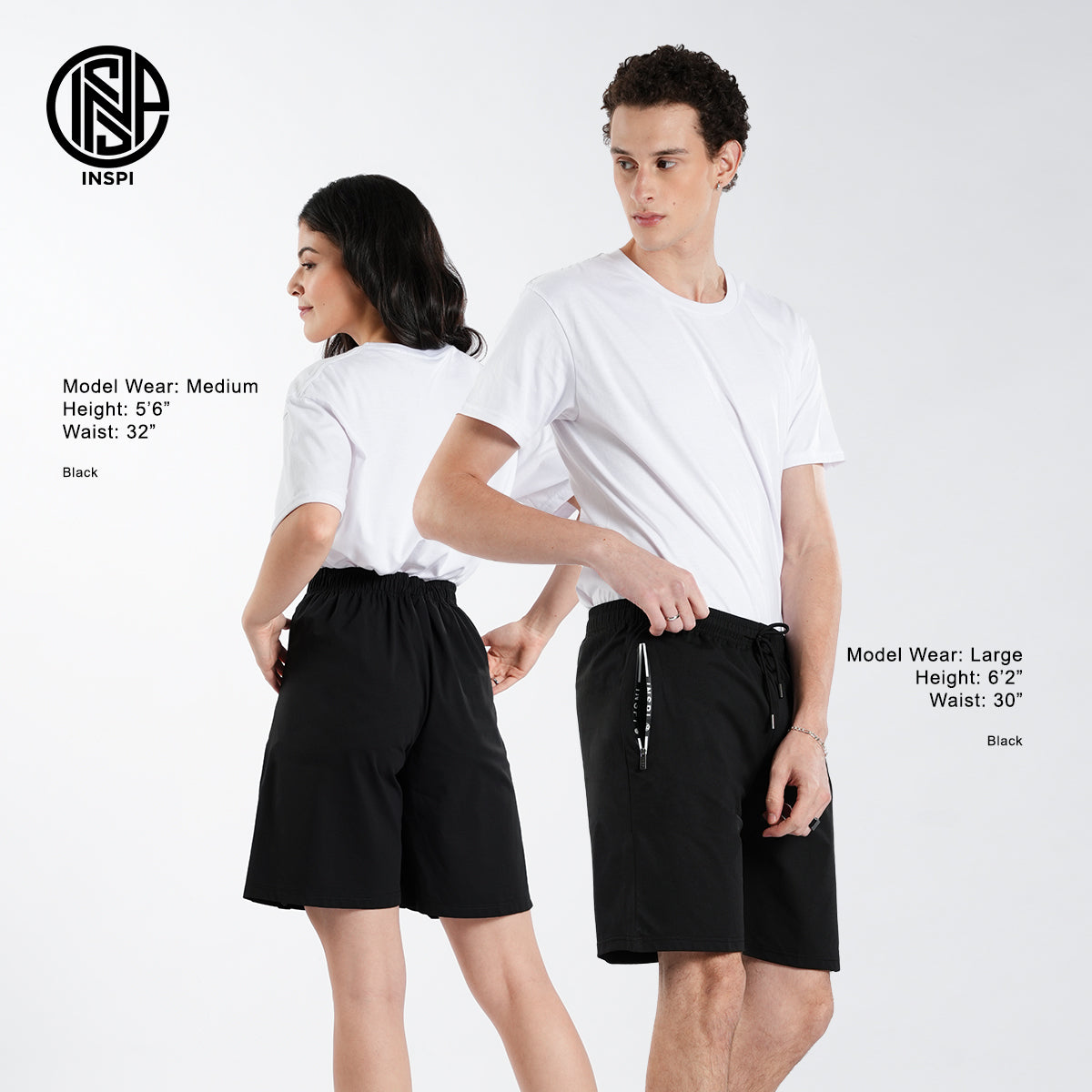 INSPI Modern Fit Elastic Shorts Black