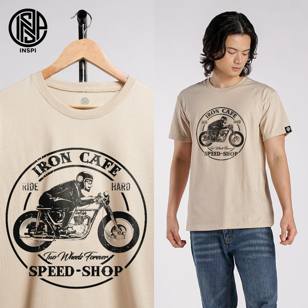 INSPI Motorbike Collection Graphic Tshirt for Men Korean Trendy Tops For Women Summer Printed Tees Iron Cafe