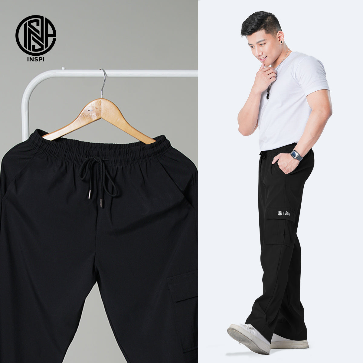 INSPI x Vrix Cargo Pants with Drawstring and Pockets.