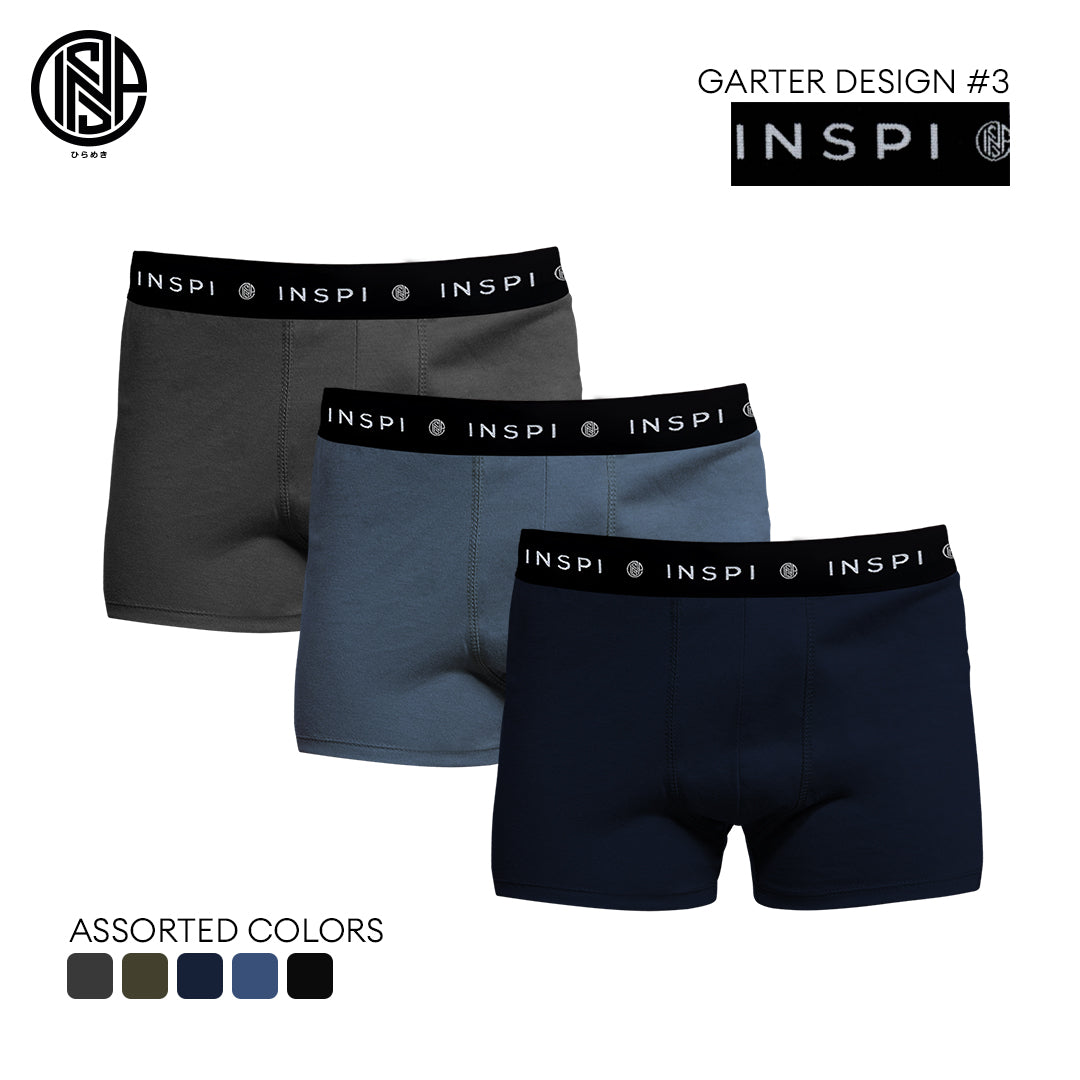 INSPI Basics 3pcs Set Boxer Brief for Man Assorted Colors Boxers Shorts Underwear for Men Black Gray Design 3
