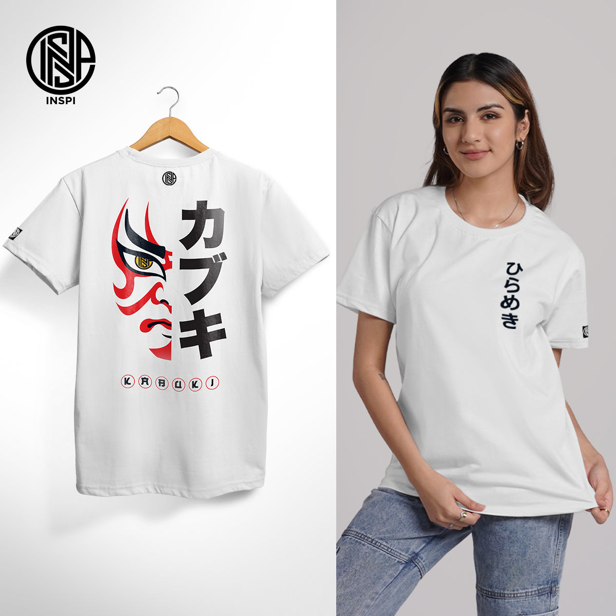 INSPI Minimal Oriental Japanese Kabuki T Shirt for Men Trendy Tops for Women Casual Printed Graphic Tee Collection Casual Tshirts