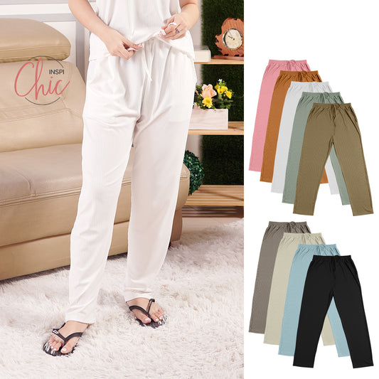 INSPI Chic Plain Ribbed Pants for Women Korean Casual Rib Knitted Pajama Plus Size Wide Baggy pants