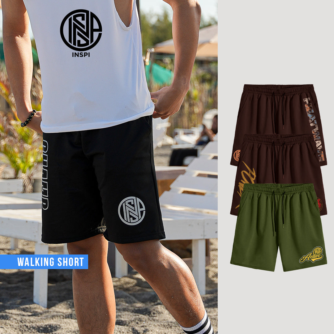 INSPI Summer Walking Shorts for Men Outdoor Korean Short for Women w/ Pockets & String Beach Outfit
