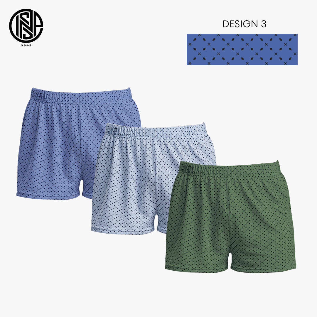 INSPI Boxer Shorts for Men 3pcs Set Assorted Colors Underwear Black Gray Blue