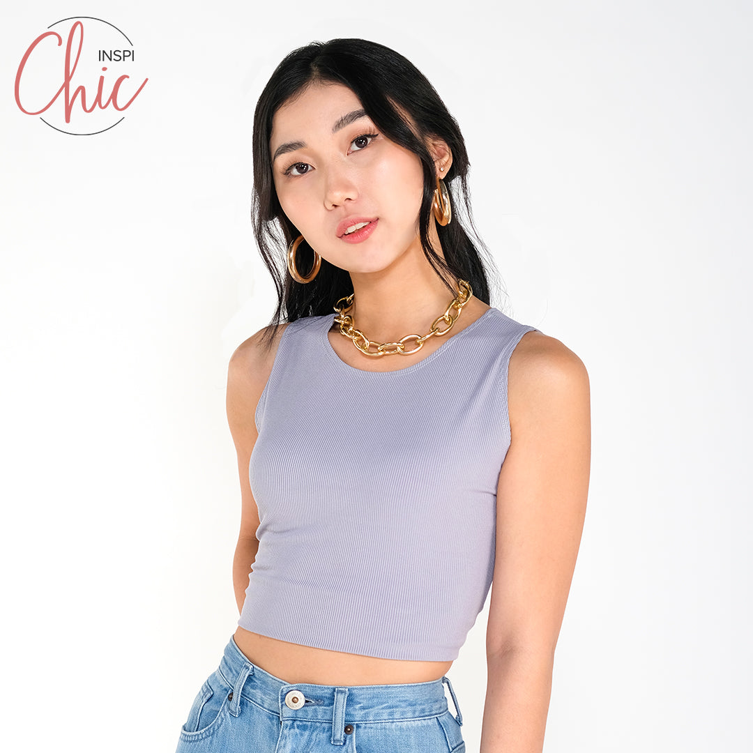 INSPI Chic Ribbed Trendy Curve Halter Top Trendy Top Shirt Sleeveless Top Long Sleeve for Women