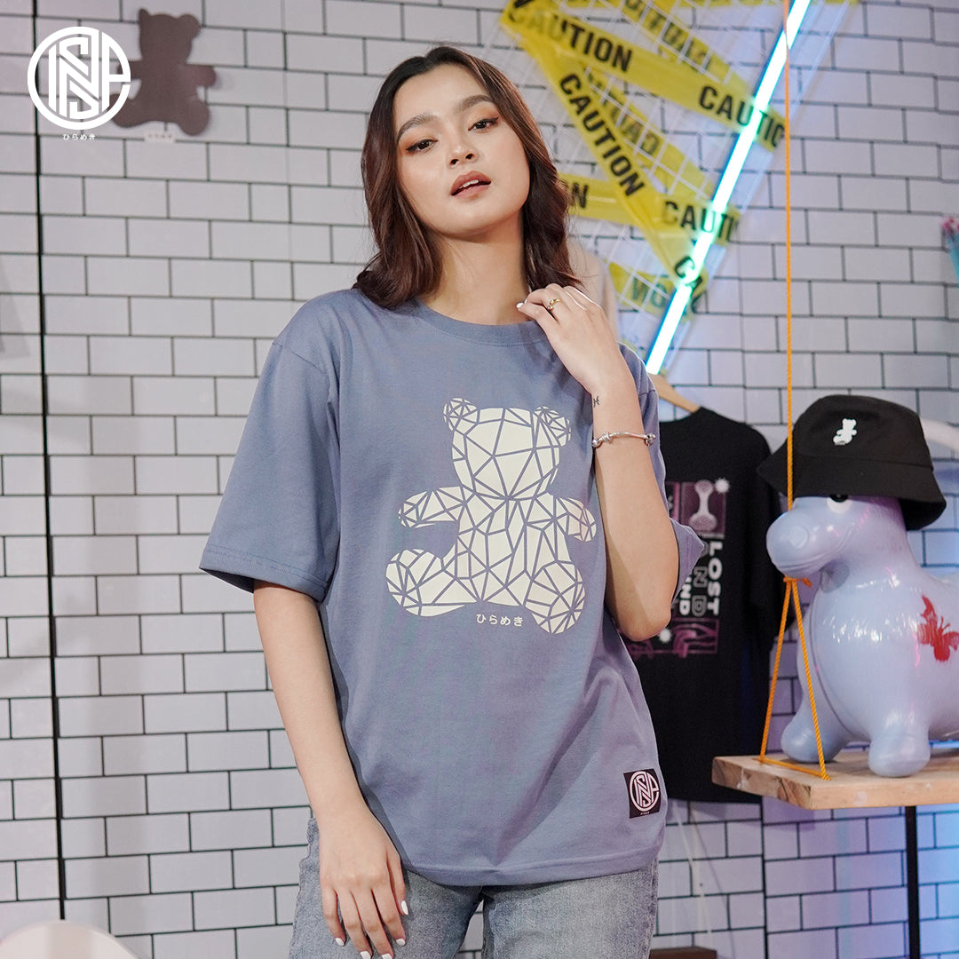 INSPI Bear Polygon Oversized Tshirt for Men Trendy Tops for Women Casual Couple Shirt Plus Size Top Cotton Graphic Tees