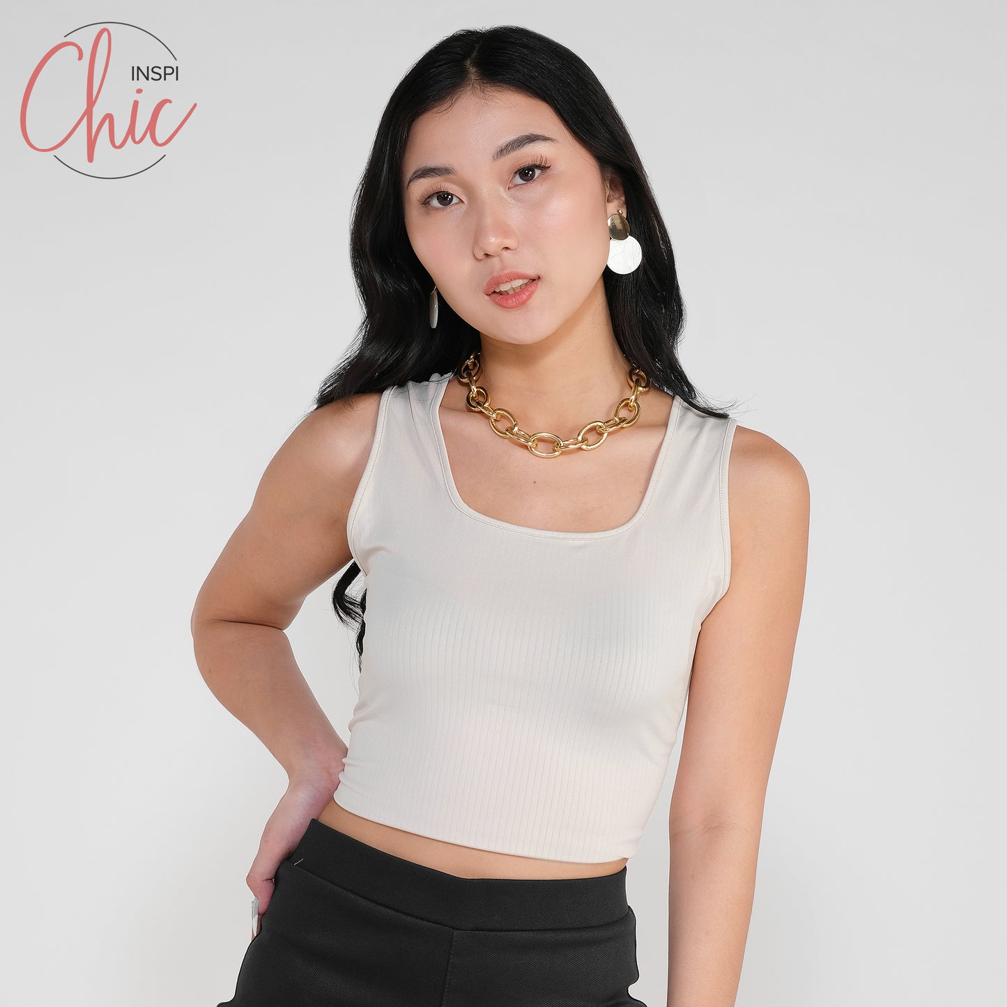 INSPI Chic Color Me Ribbed Thick Strap Croptop Shirt for Women Sleeveless Top