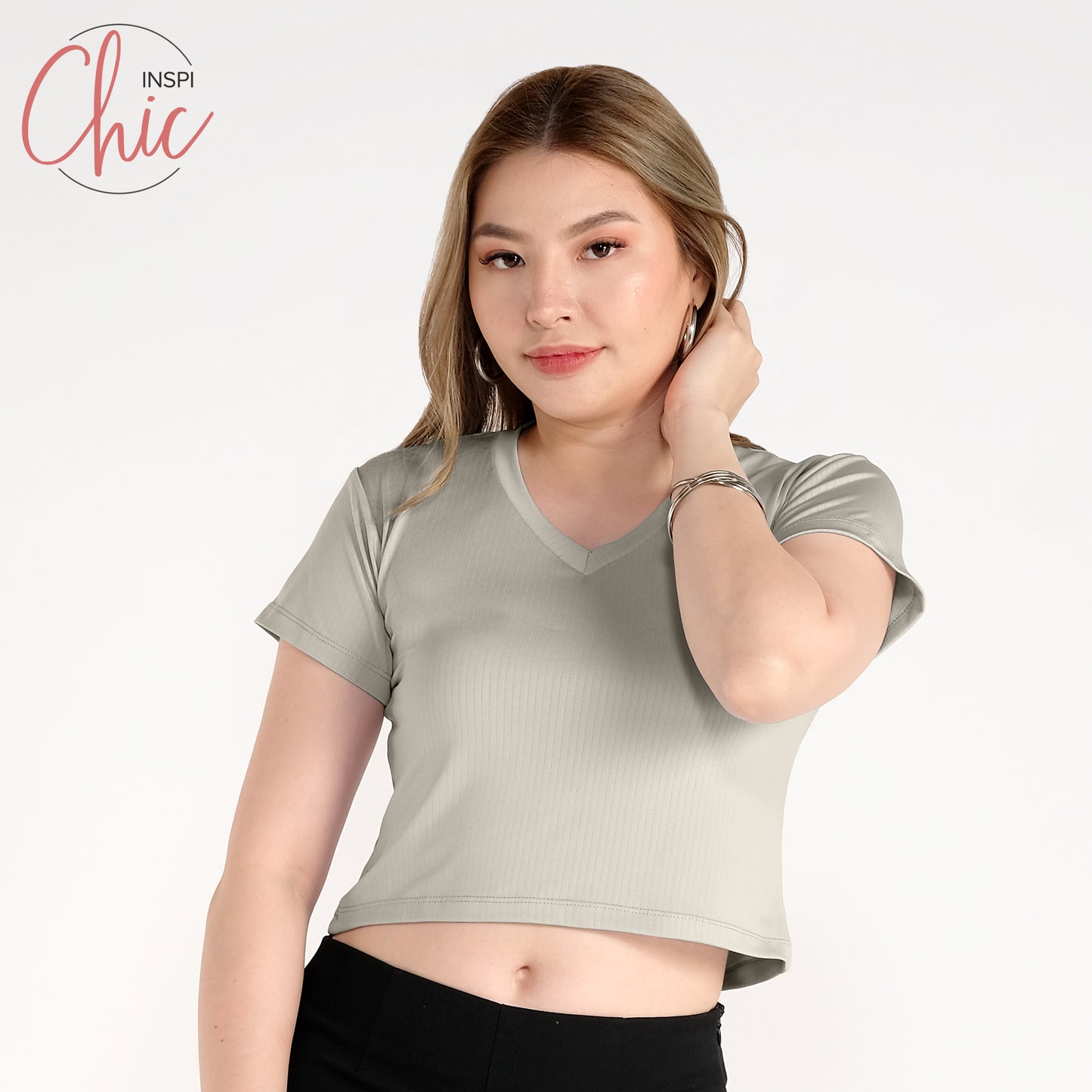 INSPI Chic Color Me Ribbed 3/4 Top Croptop Shirt for Women Sleeveless Top