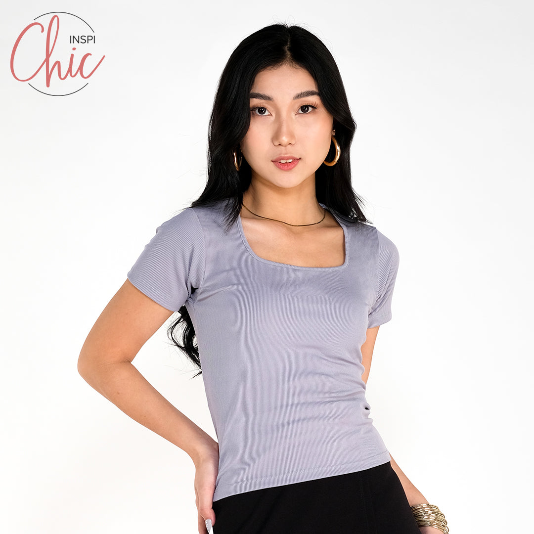 INSPI Chic Trendy Curve Ribbed Square Neck Trendy Top Shirt Sleeveless Top Long Sleeve for Women