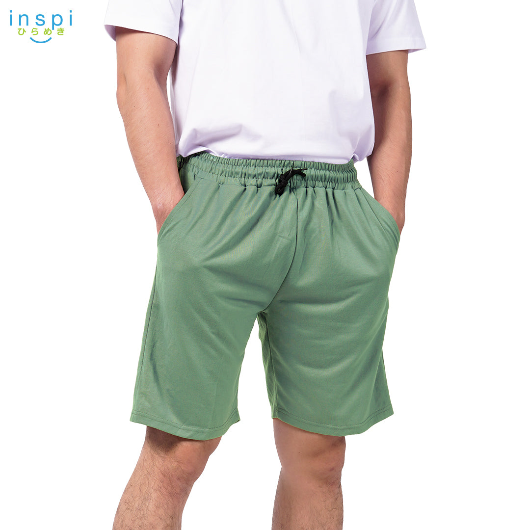 INSPI Walking Shorts for Men Summer in Light Olive Cotton Korean Short for Women Plus Size Beach Outfit
